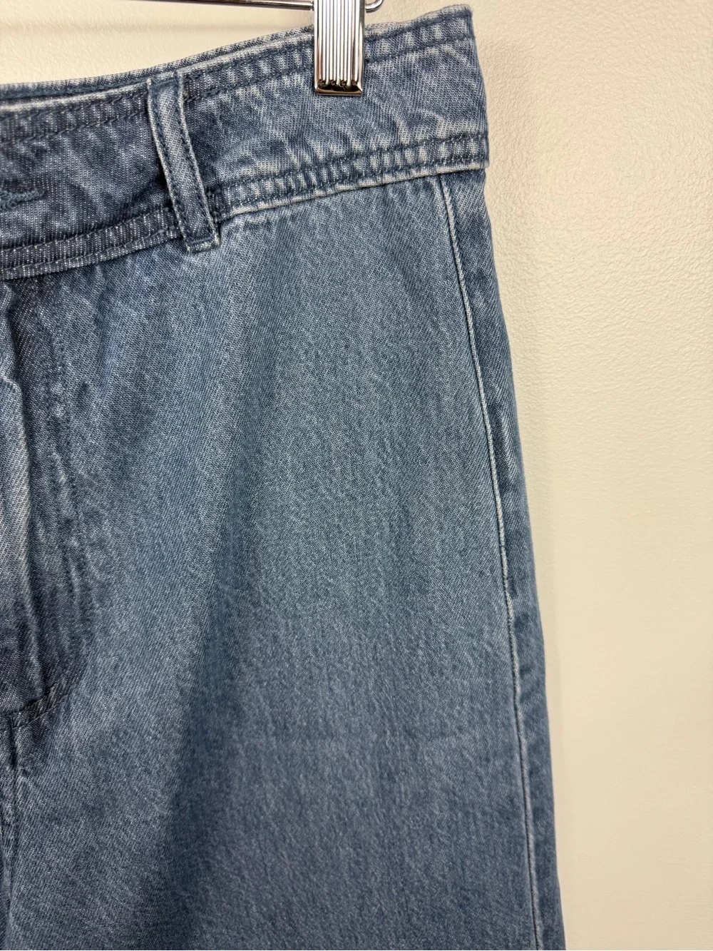 Venus Womens High Rise Wide Leg Jeans Size 10 Medium Wash Raw Fringed Hem Crop